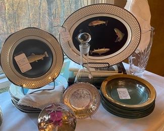 Fish plates, Christophe dragonfly dish, Art Nouveau sterling jelly server