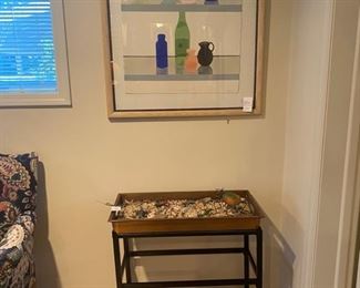 Copper tray table, still life watercolor