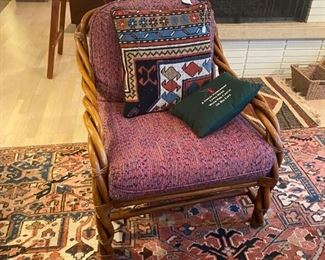 Side chair, wooden frame, novelty pillows