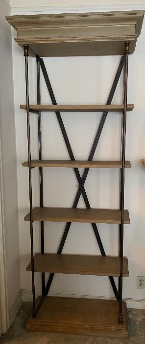 Restoration Hardware Parisian Cornice Single Shelving Bookcase 

Finish: Dry Oak

Measurements: 32.5" x 13.5" x 84.5"
