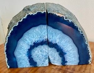 These gorgeous blue agate bookends are truly stunning!  Measure 5 inches tall.