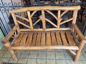Very nice log style bench. Multiple uses! Could be used in an entry way, kitchen, mud room, living room and more! 

Measures 53" l x 23" d. Has natural wear including cracking in the wood. 