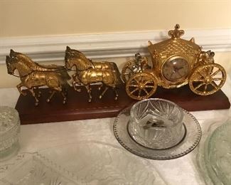 Gold plated horses & carriage clock