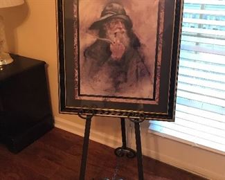 Old man picture & metal easel