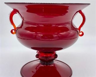Salivate Style Venetian Red Glass Footed Urn