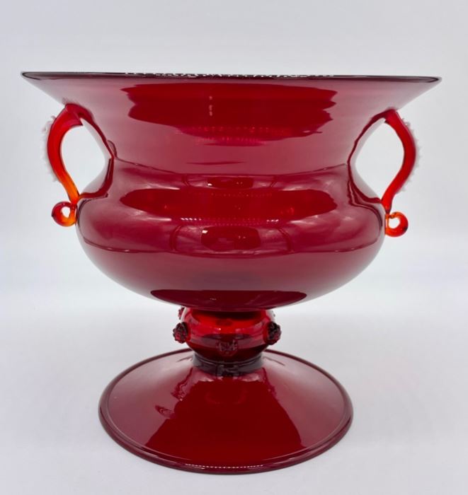 Salivate Style Venetian Red Glass Footed Urn