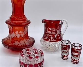 Group of Bohemian Cranberry Glass