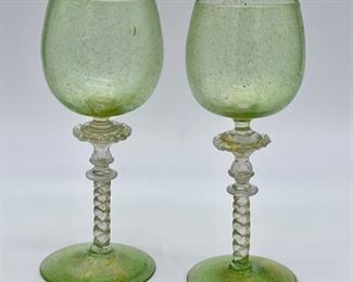 Venetian Green Goblets with Twisted Stems