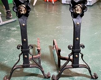 Cast Iron Andirons with Faces