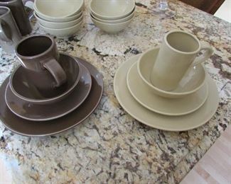 Pottery Barn Studio by Barbra Eigen~ Brown 6 plates, 8 salads, 8 bowls & 4 mugs, Beige 6 plates, 7 salads, 8 bowls & 4 mugs