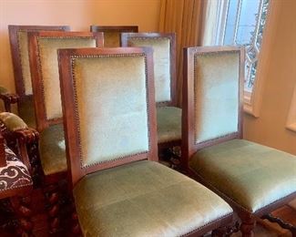 set of 6 green velvet dining chairs