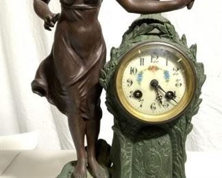 Vntg Bronze Female Figure Clock W Marble Base
