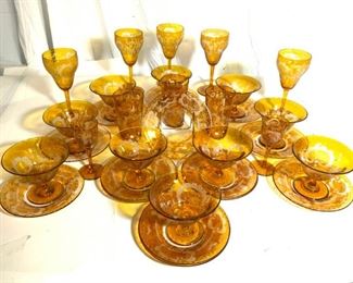 Set 30 Amber Glass Bohemian Glass Ware

