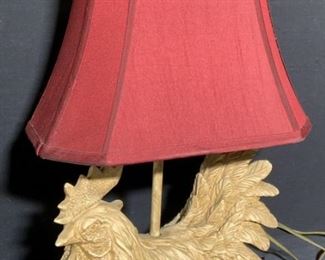 Vintage Rooster Motif Table Lamp w Shades
