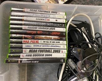 XBox games and system - NCAA Football 2003, NCAA Football 2005, FIFA Soccer 2004, World Series Baseball, Max Payne, IHRA Drag Racing, Sega GT, NASCAR Thunder 2004, Soldier of Fortune II, Madden 06, Hitman 2