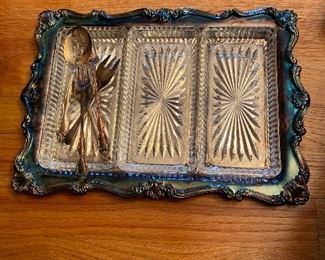 Vintage glass and silver plated serving dish