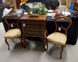 Very nice silver chest, two great balloon back chairs