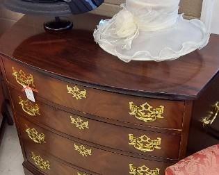 Bow front four drawer chest, great vintage hats