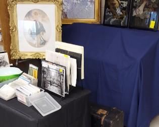 Ephemera, Louis Icart framed print, original birds in the tree (on canvas), pair of Asian reverse painted elegant ladies.