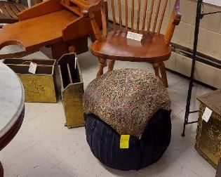 Tom Seely Hand crafted Windsor chair (Northern Neck, VA), cushioned ottoman