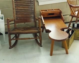 Antique rocker, cobbler's bench table
