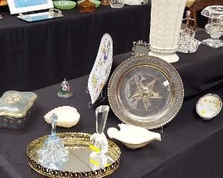 Large Lenox vase, various porcelain and glass items including perfume bottles and Fenton bells