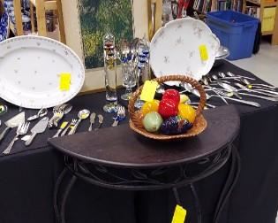 Half round table various silver plate serving pieces