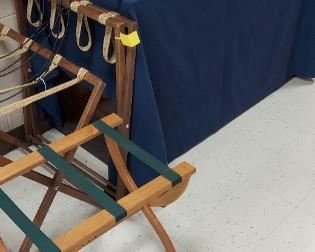 Luggage racks (one handcrafted), various antique single trees, wooden pulleys 