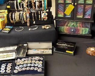 Danbury Mint Necklace and Bracelet (4 each) set, Great assortment of beautiful bracelets, Colorful jewelry chest, Cross pen sets, USS Wisconsin trinket box