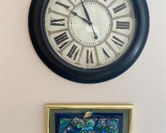Wall Clock, Shadow Box of Ornate Pins