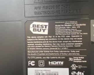 (Label on back of TV) Model # LC-32LB370U - SHARP Full HD LED 1080p TV