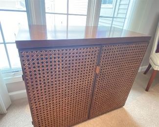 Vintage Wooden Sideboard with Woven Cane Door Panels