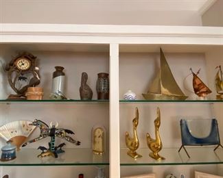 Brass Decor and Bookends, Folk Art, Sailboat Decor, Ceramic and Clay Art