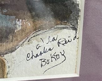 Signed "A la Charles Reid - BoKay". This is not a Charles Reid painting, but an original by Kathryn Bovard in the style of Charles Reid, watercolorist.