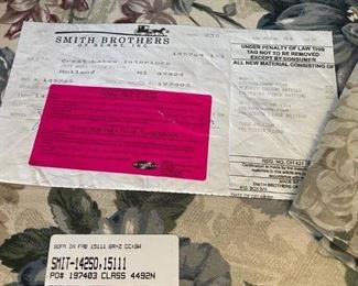 Label on the Floral Sofa and Love Seat