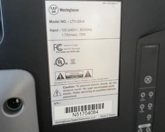Label on Westinghouse TV