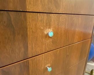 Closer Photo of the MCM Dresser with Aqua Knobs