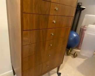 Mid Century Dresser with Super Cute Vintage Aqua Knobs! Has a few flaws, but still a very cool piece of vintage furniture! There's a matching low dresser with mirror AND a full size headboard!