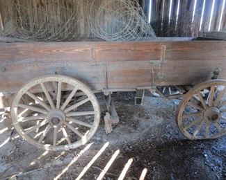 TRACTOR OR MULE DRAWN FARM CART.    APPROX. 4X10.  VINTAGE.  LOOK AT THOSE WHEELS.