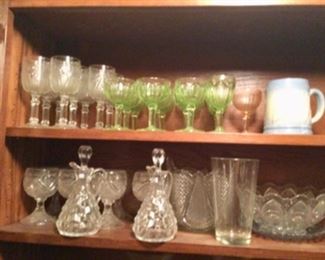 Green and crystal depression glass