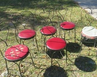 Vintage Wrought Iron Heart Back Ice Cream Parlor Chairs 
