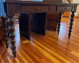  side table/dbl drawer/turned legs antique dark walnut