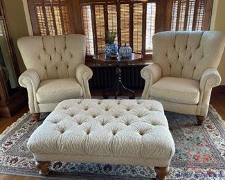 SET - Broyhill Oversized Sitting Chairs with Large Ottoman