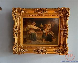Original Oil on Board by N HENRY BINGHAM in Ornate Gold Gilt Wood Frame