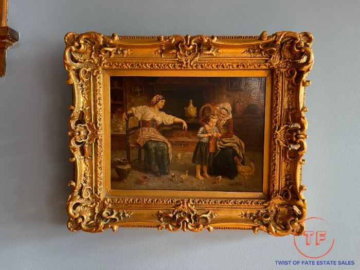 Original Oil on Board by N HENRY BINGHAM in Ornate Gold Gilt Wood Frame