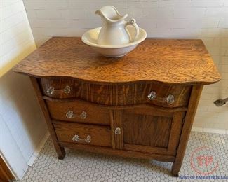 Antique Tiger Oak Commode Dry Cabinet