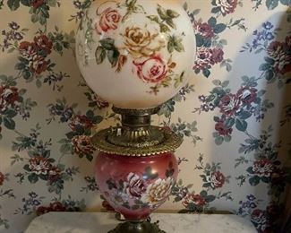 Antique Hand Painted Gone with the Wind Lamp - Electrified