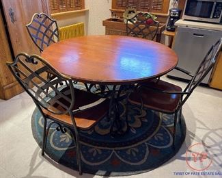 KELLER Heavy Round Wood Topped Wrought Iron Table and Chair Set