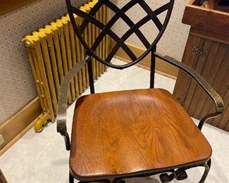 KELLER Heavy Round Wood Topped Wrought Iron Table and Chair Set