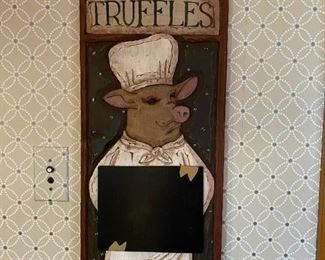 "Chez Truffles" Pig Chef with Chalkboard Menu Board - Wall Hanger